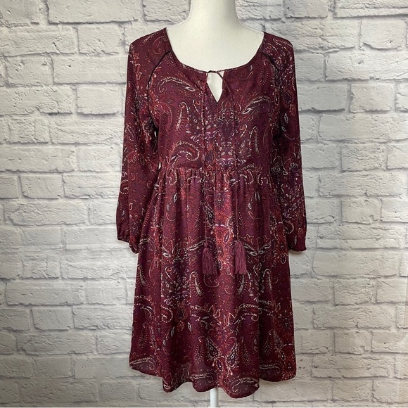 California Moonrise Long Sleeve Tie Front Paisley Print Dress Size Small - Picture 2 of 13